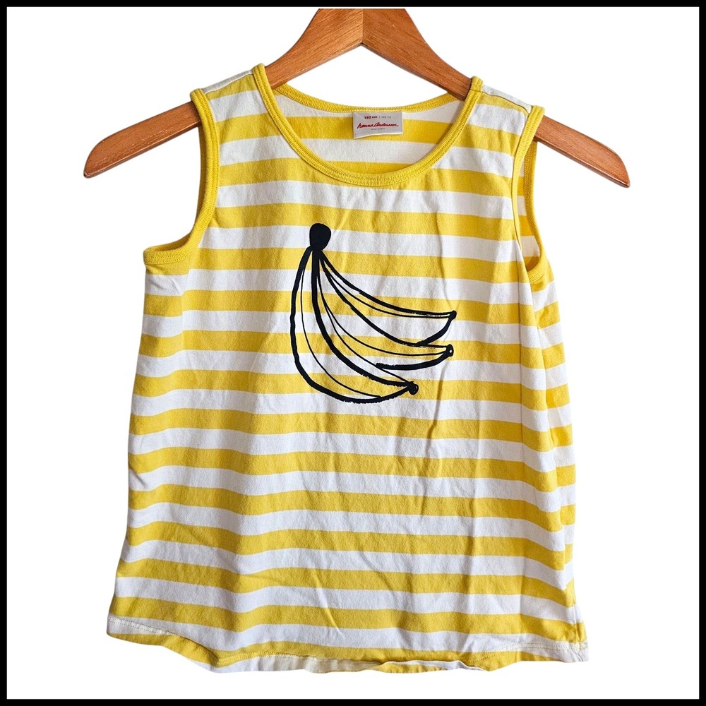 Hanna Andersson Tank Top Banana Graphic Striped Sleeveless‎ Shirt US 12